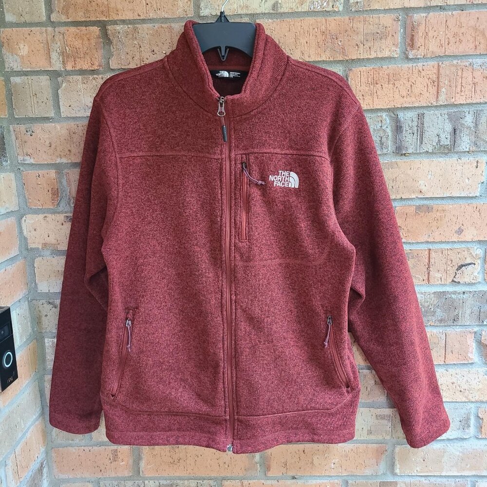 The North Face Mens Knit Jacket Full Zip Pockets Outdoor Maroon Size L - Picture 2 of 10